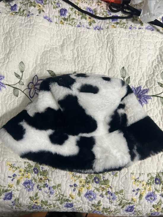 Accessories - Black & White Faux Fur Cow Print Bucket Hat